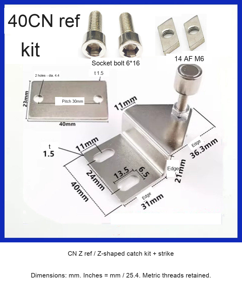 CN Z ref / Z-shaped catch kit + strike — original photograph and dimensions