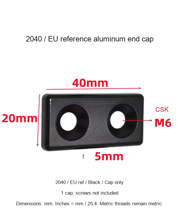 2040 / EU ref / Black / Cap only — original end-cap photograph and dimensions