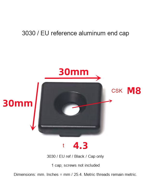 3030 / EU ref / Black / Cap only — original end-cap photograph and dimensions