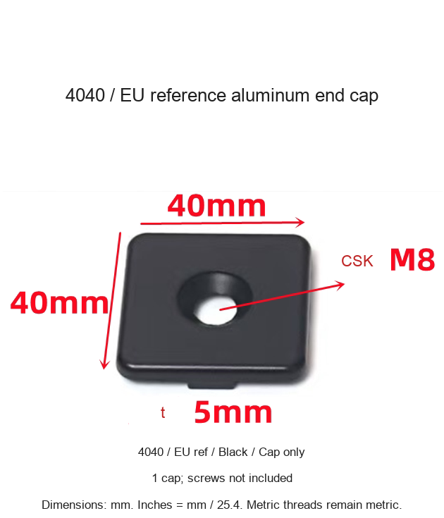 4040 / EU ref / Black / Cap only — original end-cap photograph and dimensions