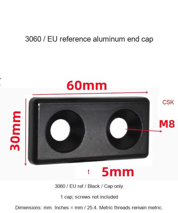 3060 / EU ref / Black / Cap only — original end-cap photograph and dimensions