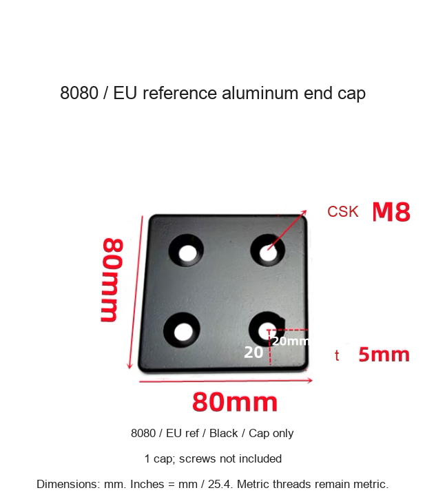 8080 / EU ref / Black / Cap only — original end-cap photograph and dimensions