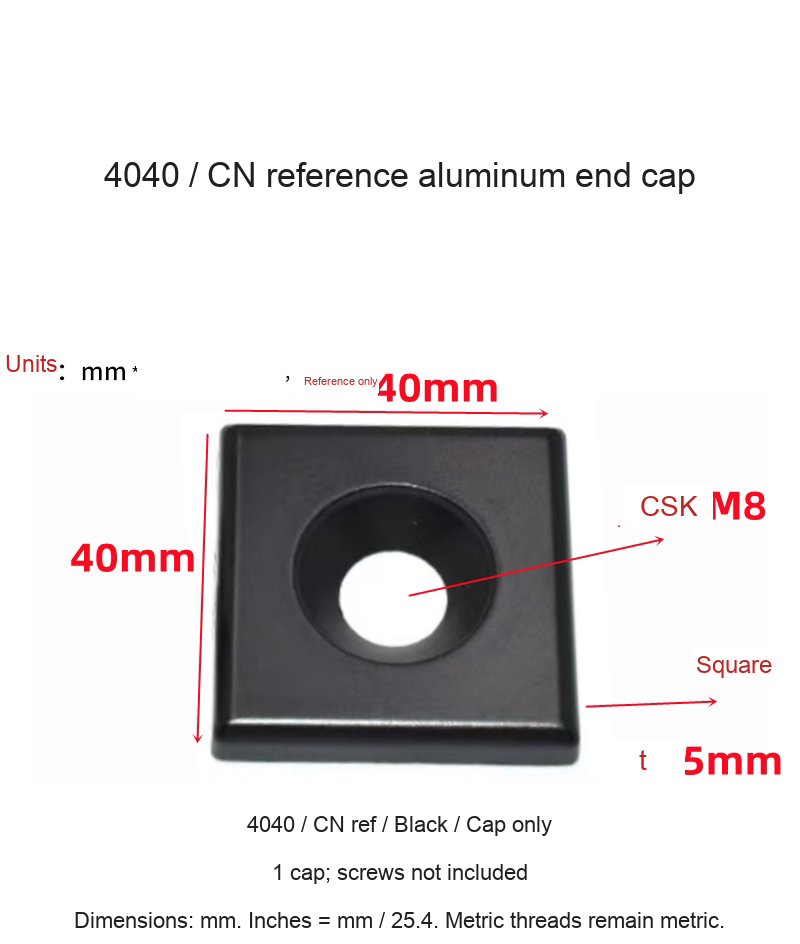4040 / CN ref / Black / Cap only — original end-cap photograph and dimensions