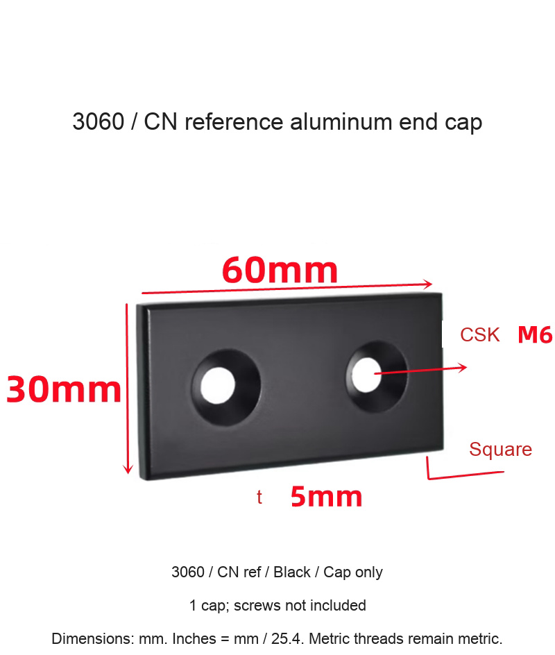 3060 / CN ref / Black / Cap only — original end-cap photograph and dimensions