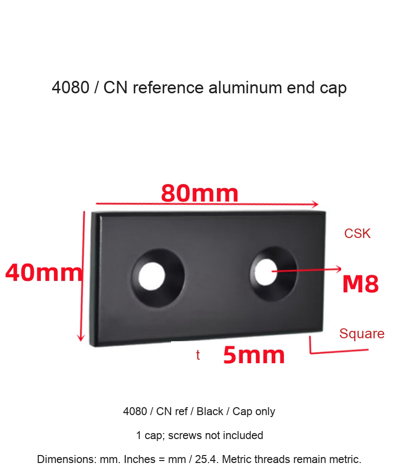 4080 / CN ref / Black / Cap only — original end-cap photograph and dimensions
