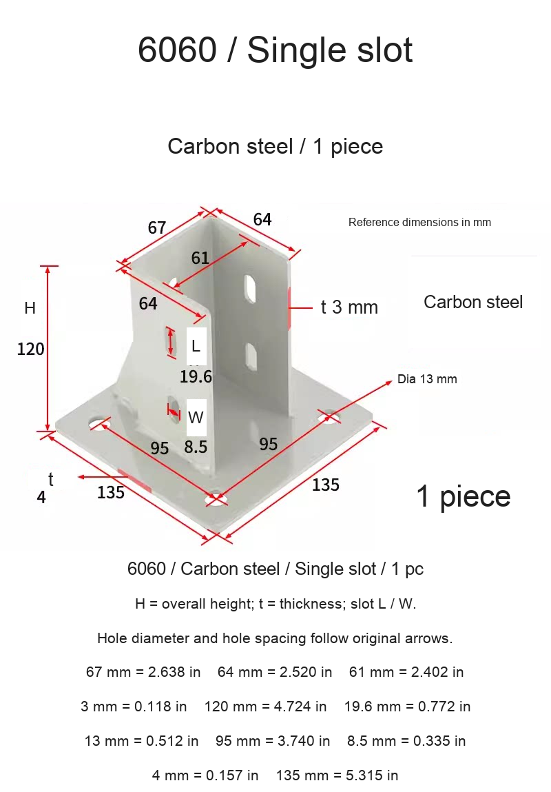 6060 / Carbon steel / Single slot / 1 pc