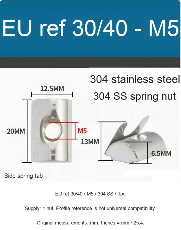 EU ref 30/40 / M5 / 304 SS / 1pc — original photograph and dimensional reference
