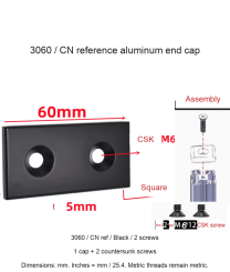 3060 / CN ref / Black / 2 screws — original end-cap photograph and dimensions