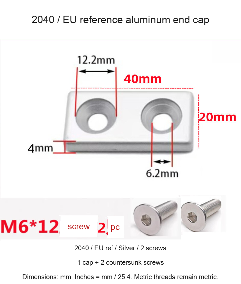 2040 / EU ref / Silver / 2 screws — original end-cap photograph and dimensions