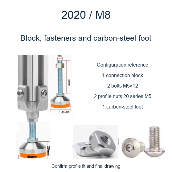 2020 M8 / Block, fasteners and carbon-steel foot