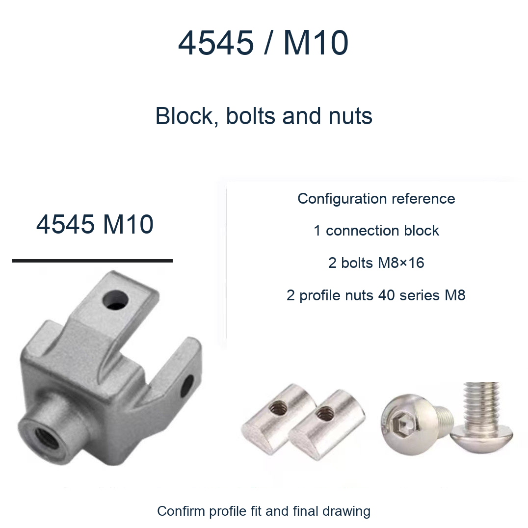4545 M10 / Block, bolts and nuts