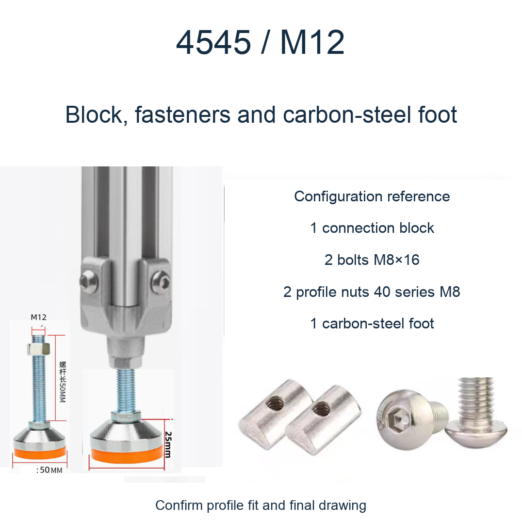 4545 M12 / Block, fasteners and carbon-steel foot