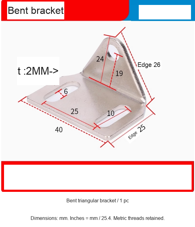 Bent triangular bracket / 1 pc — original photograph and dimensions