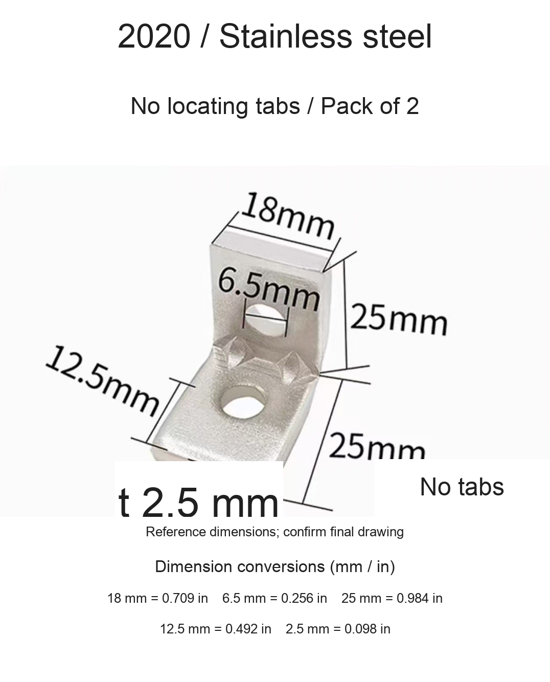 2020 / Stainless steel / No locating tabs / 2 pcs