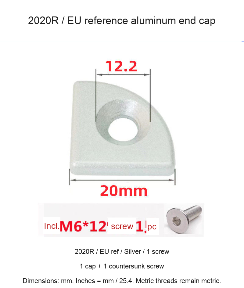 2020R / EU ref / Silver / 1 screw — original end-cap photograph and dimensions