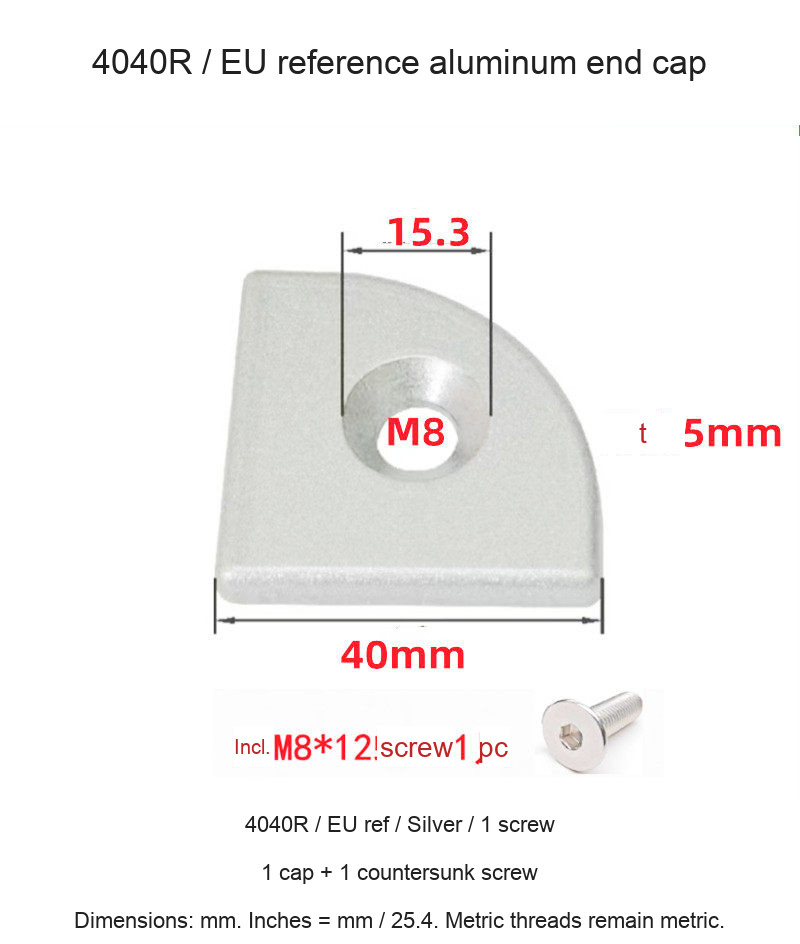 4040R / EU ref / Silver / 1 screw — original end-cap photograph and dimensions