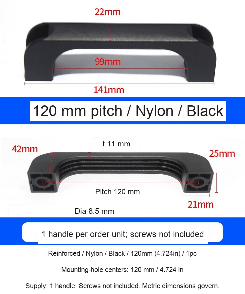 Reinforced / Nylon / Black / 120mm (4.724in) / 1pc — source image and dimensional reference