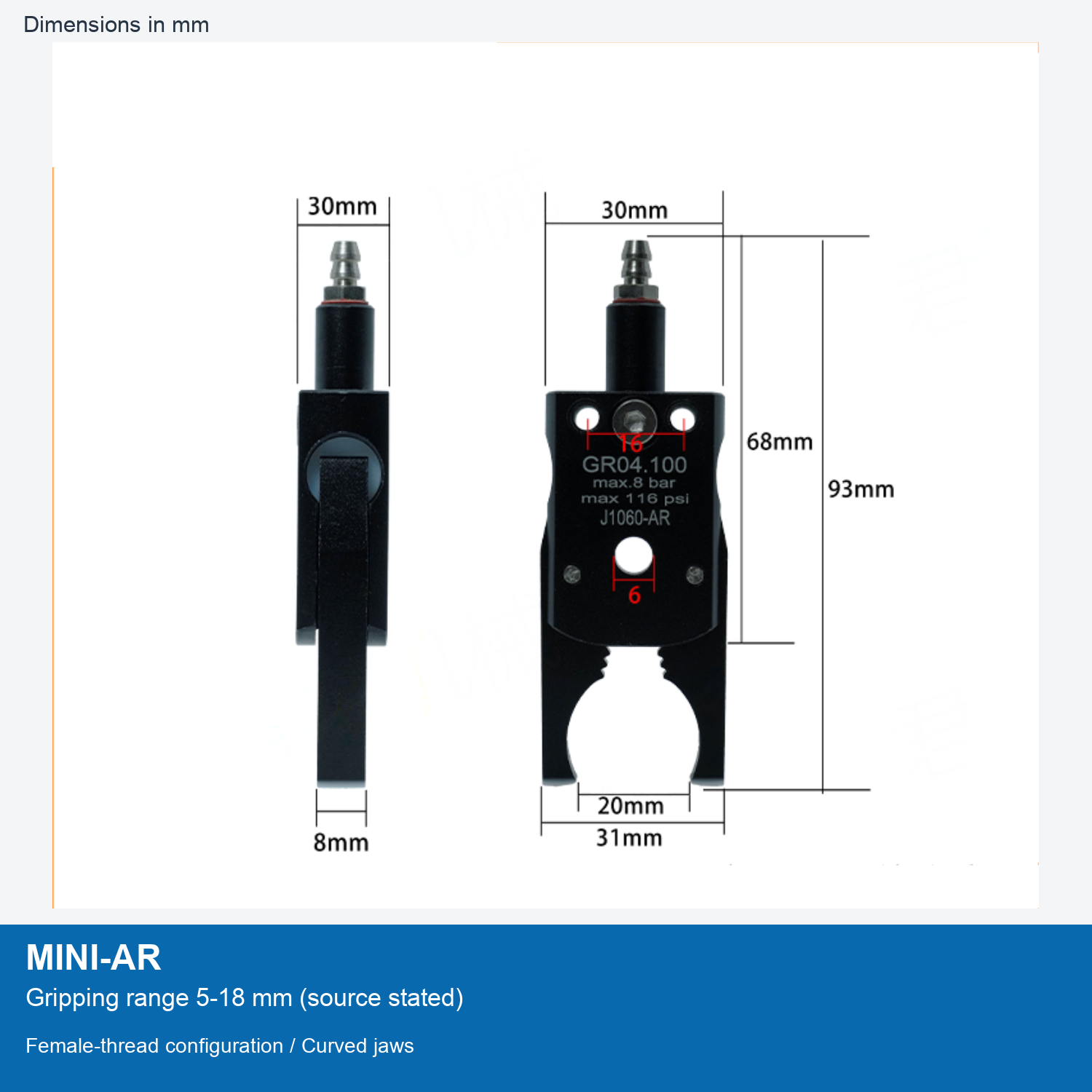 MINI-AR | 5-18 mm grip dimensional image