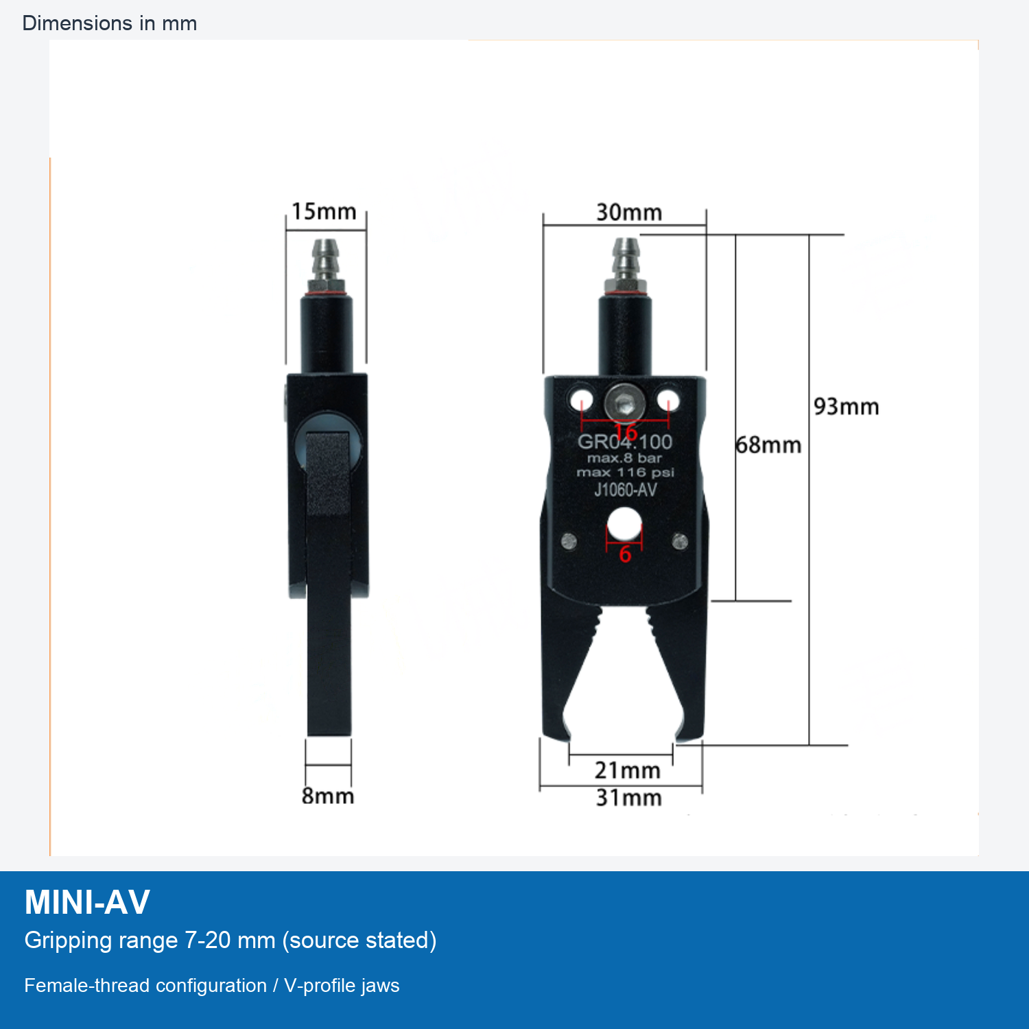 MINI-AV | 7-20 mm grip dimensional image