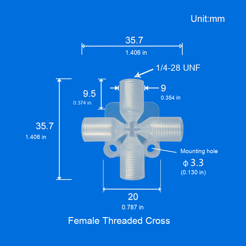 NLW001 PP Female Threaded Cross Connector, 1/4-28 UNF original product view 3