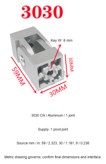 3030 CN aluminum pivot joint reference; other selected configurations differ