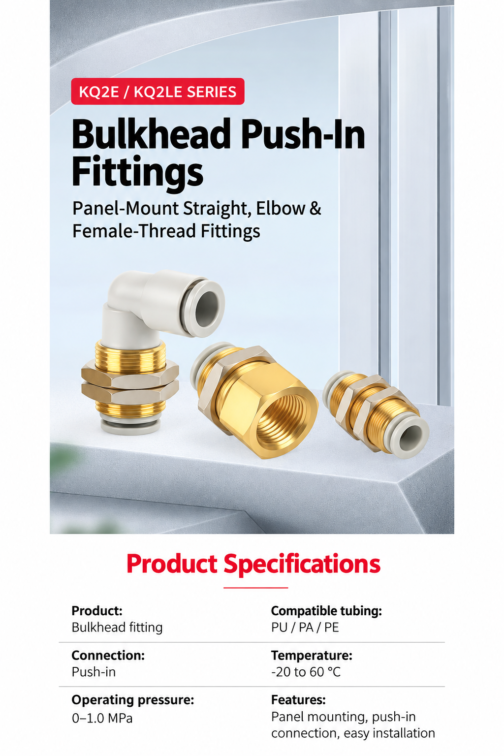 KQ2E KQ2LE bulkhead fitting overview and specifications in English