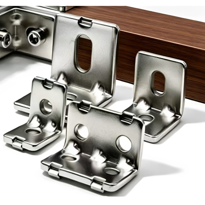 90° Steel Angle Brackets for Aluminum Profiles, Locating-Tab and Plain Types