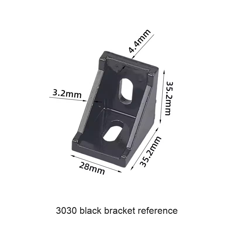 3030 black bracket reference — original photograph; verify selected SKU dimensions