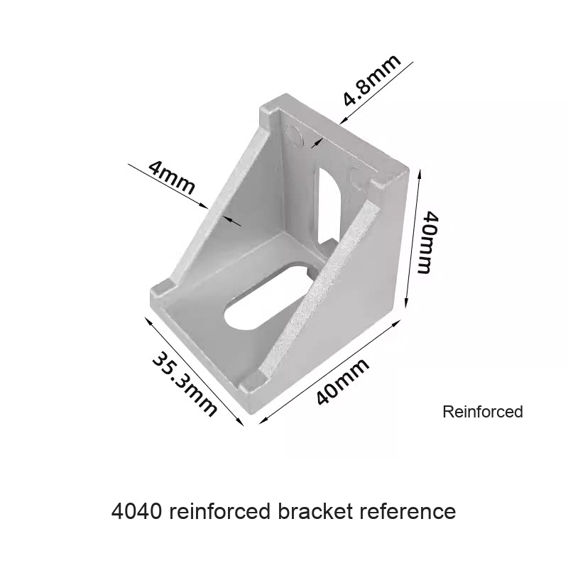 4040 reinforced bracket reference — original photograph; verify selected SKU dimensions