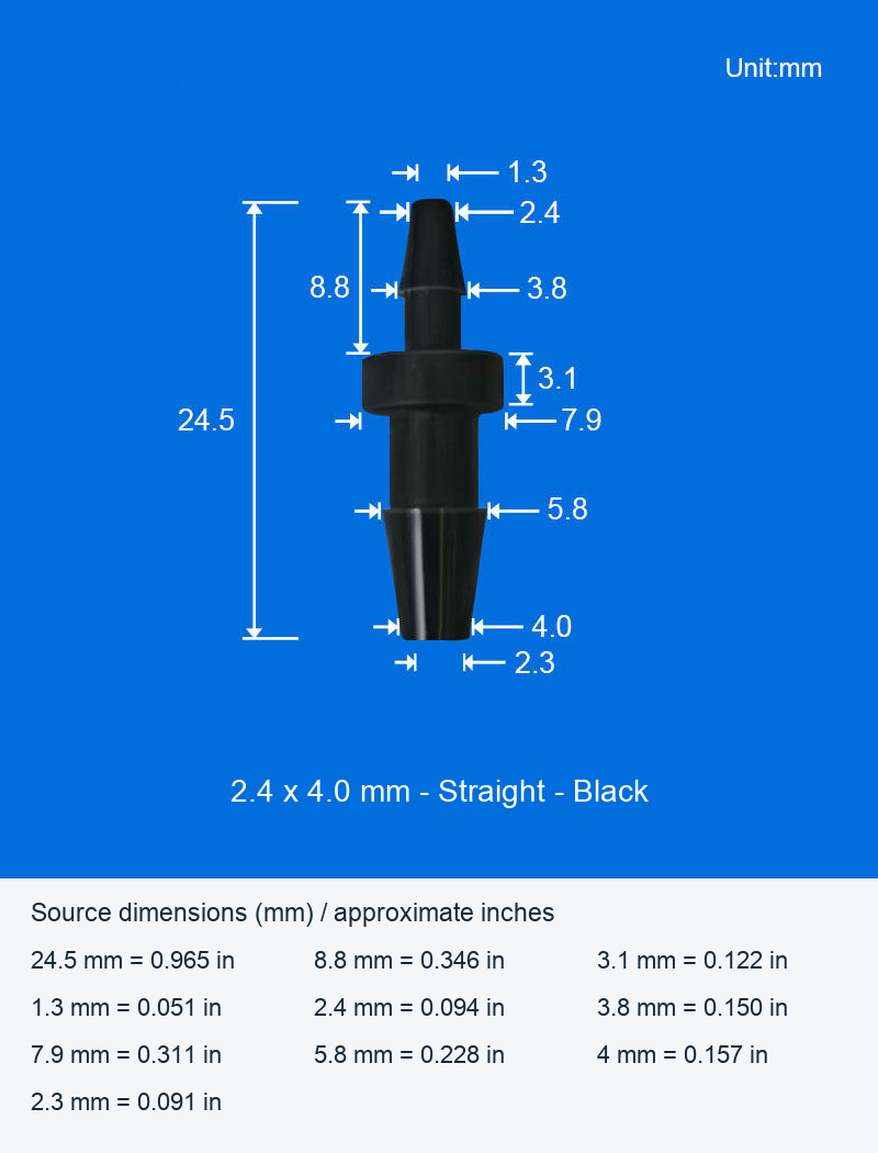 PP Reducing Straight Hose Connectors, 2.4 x 3.2 and 2.4 x 4.0 mm original product view 2