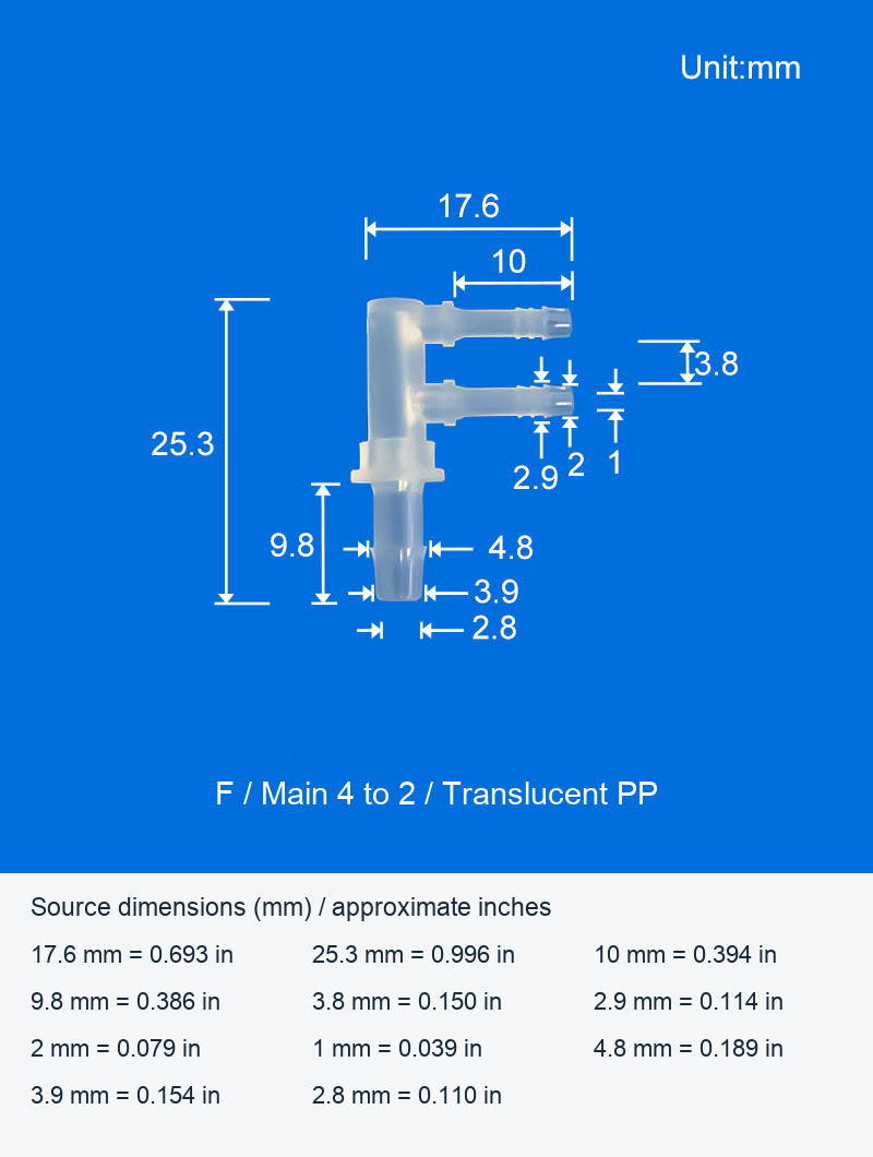 Plastic Reducing T and F Hose-Barb Connectors, White T and Translucent PP F original product view 2