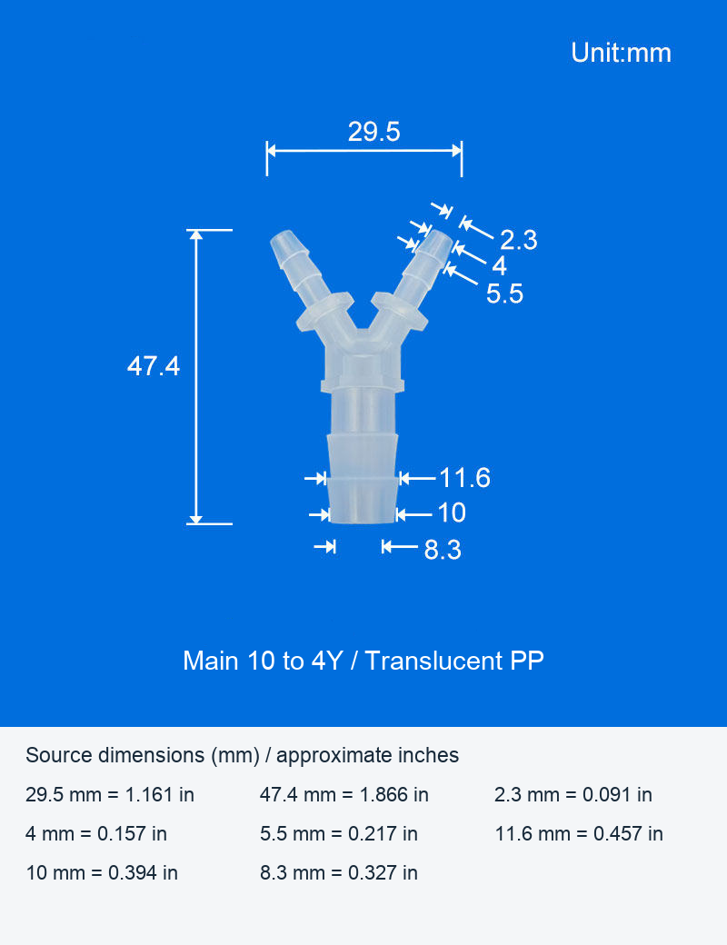 PP Reducing Y and Luer-Style Y Hose Connectors, 2-10 mm Models original product view 3