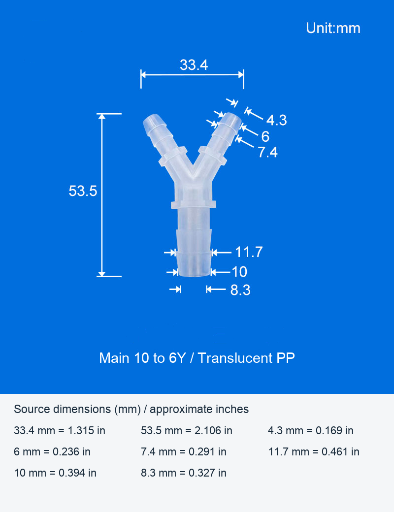 PP Reducing Y and Luer-Style Y Hose Connectors, 2-10 mm Models original product view 4