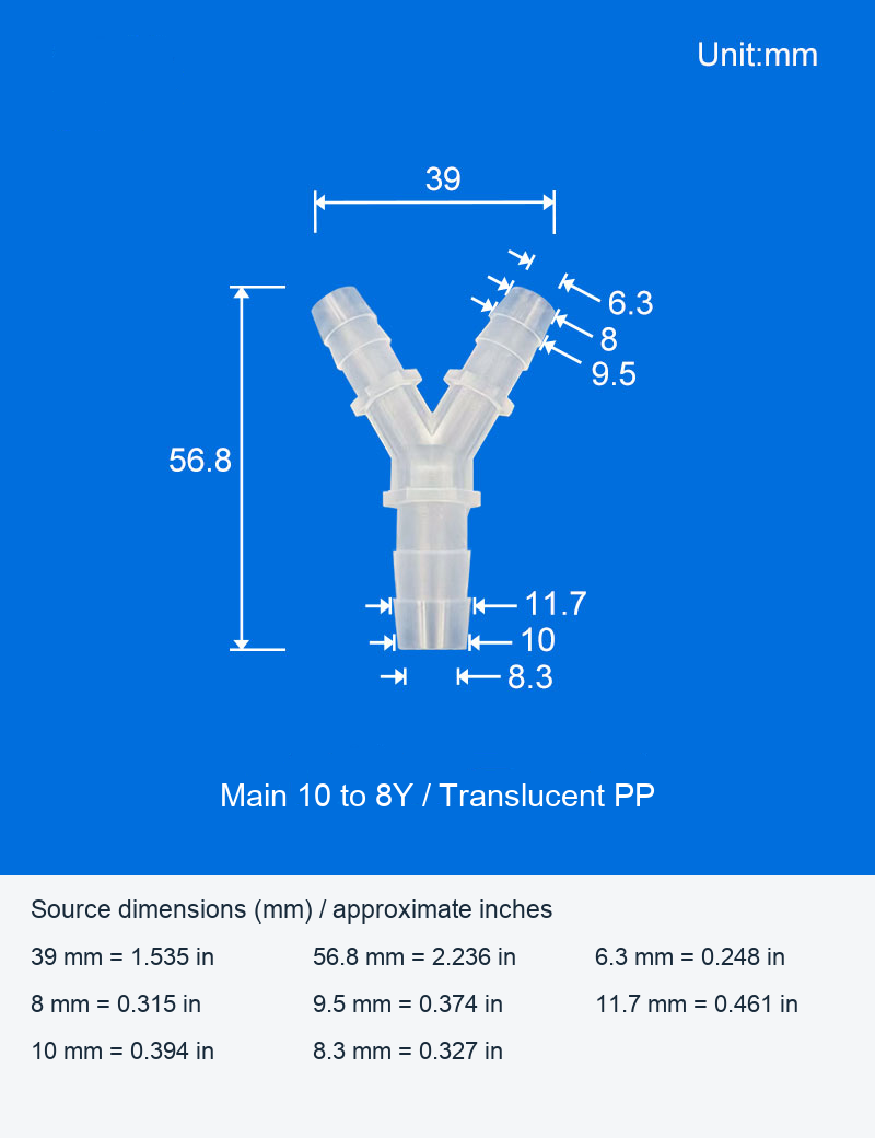 PP Reducing Y and Luer-Style Y Hose Connectors, 2-10 mm Models original product view 5