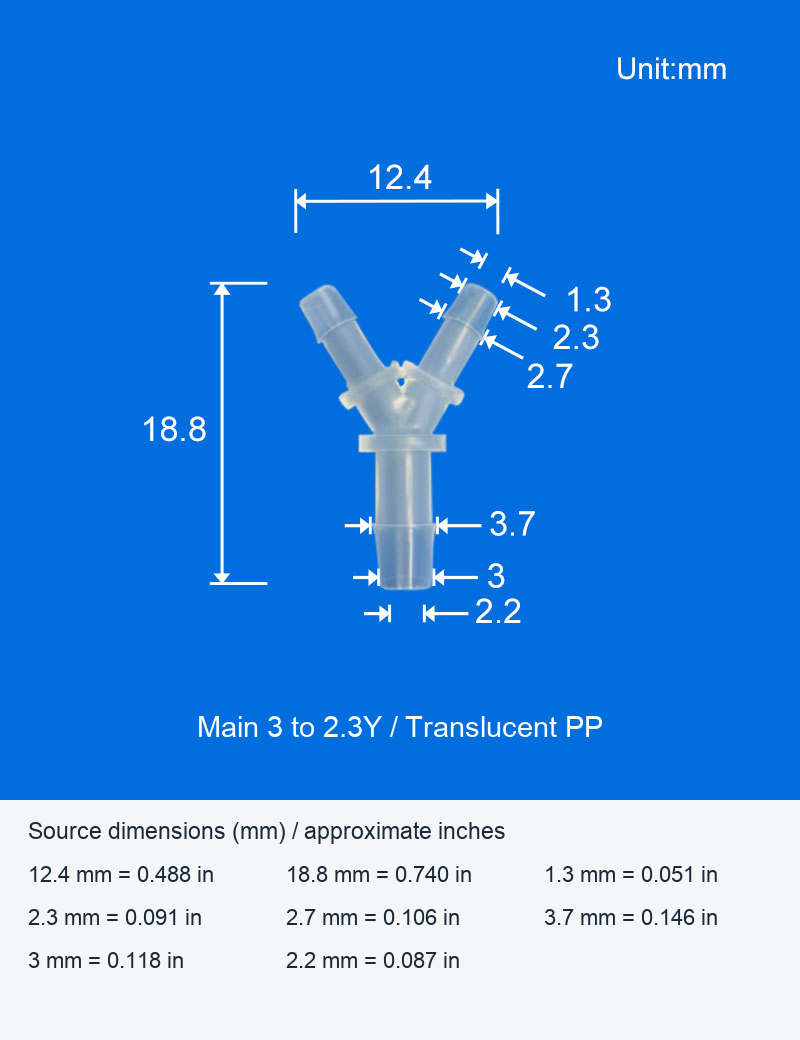 PP Reducing Y and Luer-Style Y Hose Connectors, 2-10 mm Models original product view 2