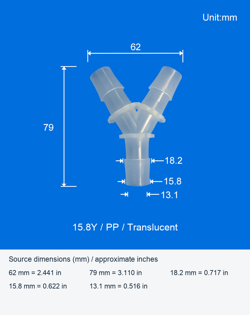 Translucent PP Y-Type Hose-Barb Connectors, 2.4Y, 12.7Y and 15.8Y original product view 3