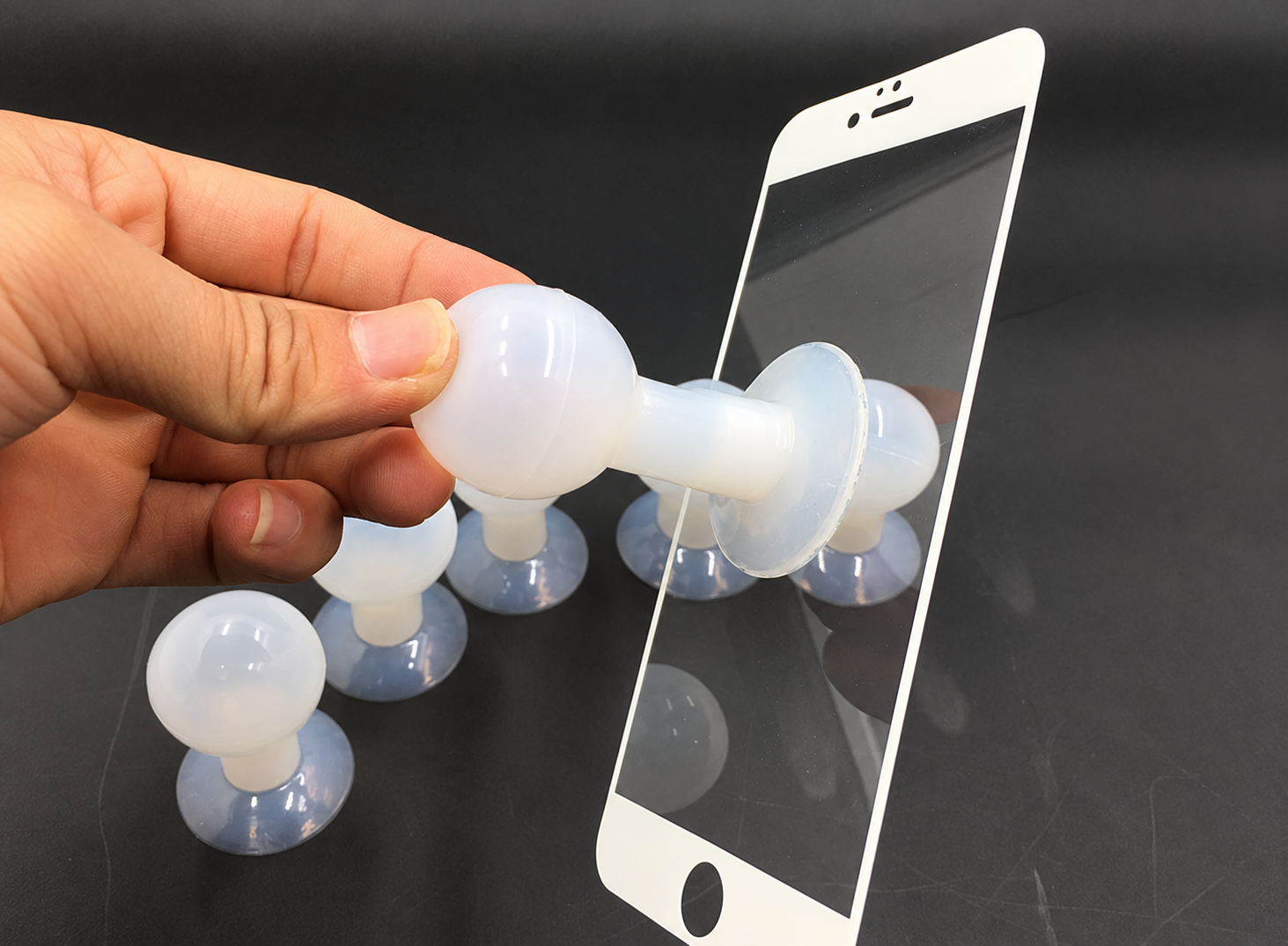 Actual supplied hand-grip application on cover glass, supplier watermark removed