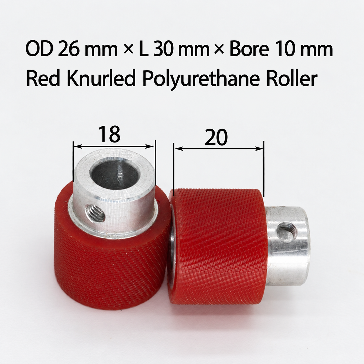 red knurled polyurethane wire feeding roller, OD 26 mm, length 30 mm, bore 10 mm