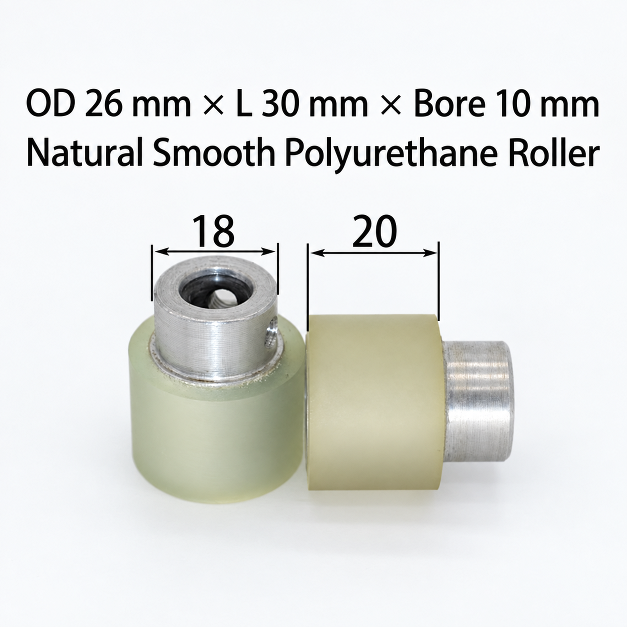 natural smooth polyurethane wire feeding roller, OD 26 mm, length 30 mm, bore 10 mm