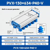 PVX-130x634-P40-V - English technical drawing and dimensions