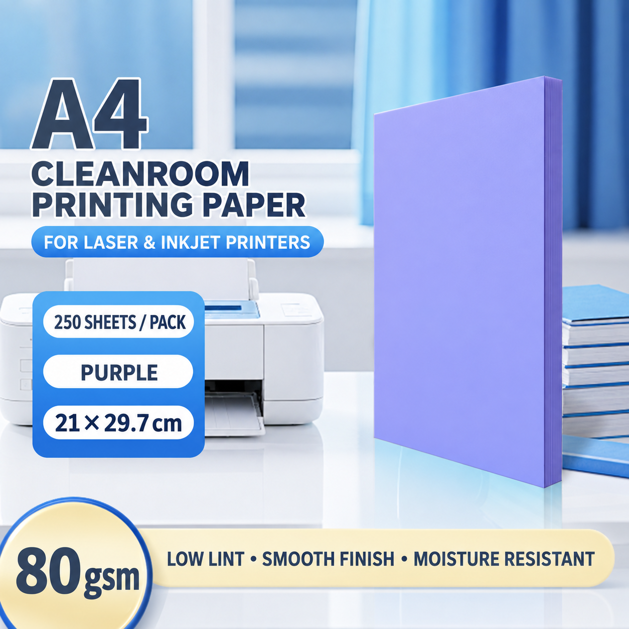 A4 Purple – 80 gsm – 250 Sheets, cleanroom printing paper