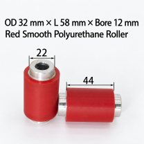 red smooth polyurethane wire feeding roller, OD 32 mm, length 58 mm, bore 12 mm