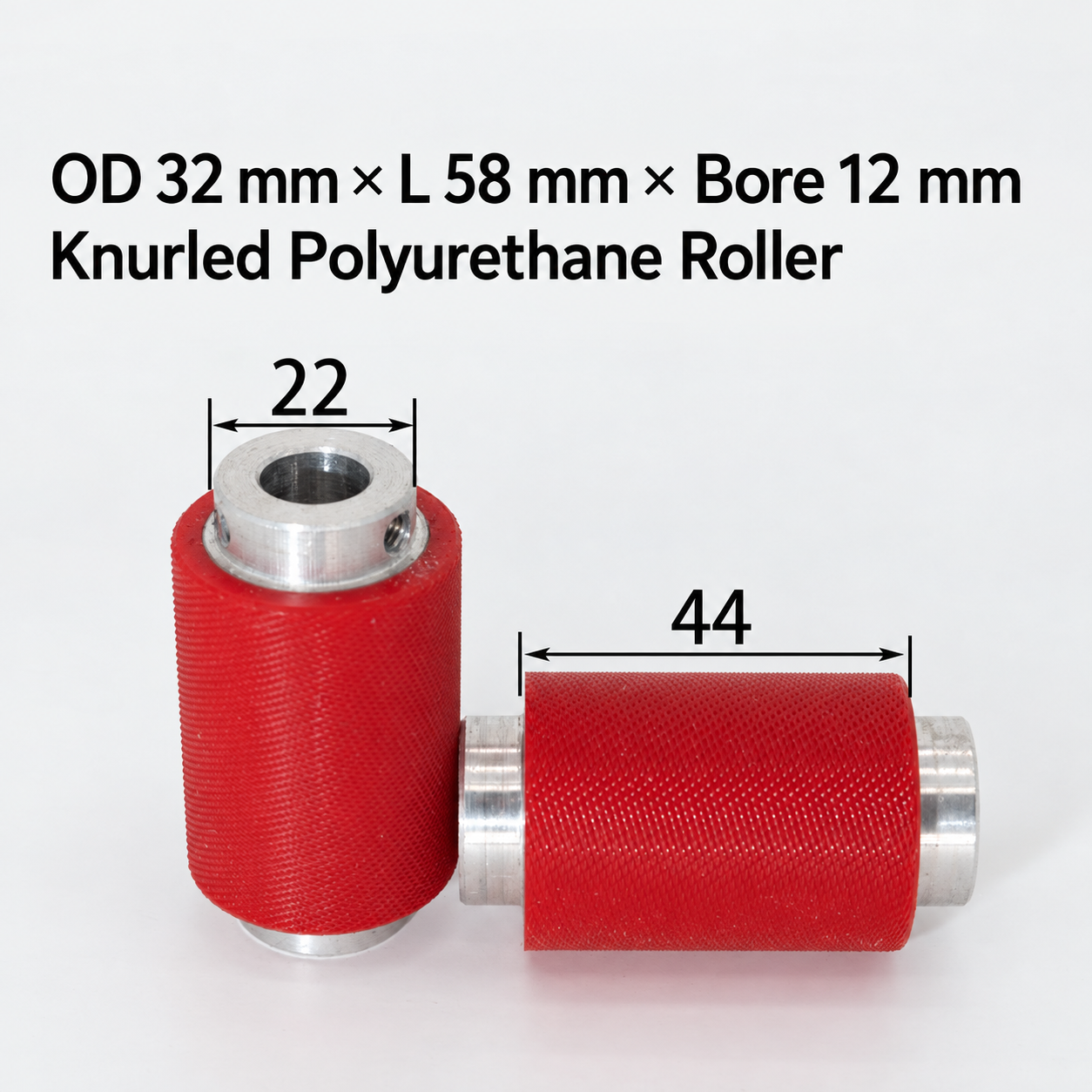 knurled polyurethane wire feeding roller, OD 32 mm, length 58 mm, bore 12 mm