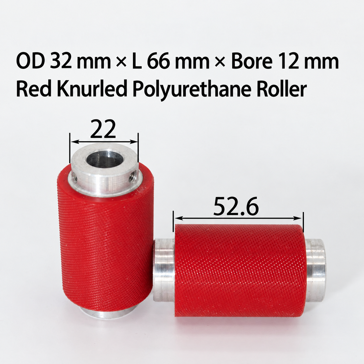 red knurled polyurethane wire feeding roller, OD 32 mm, length 66 mm, bore 12 mm