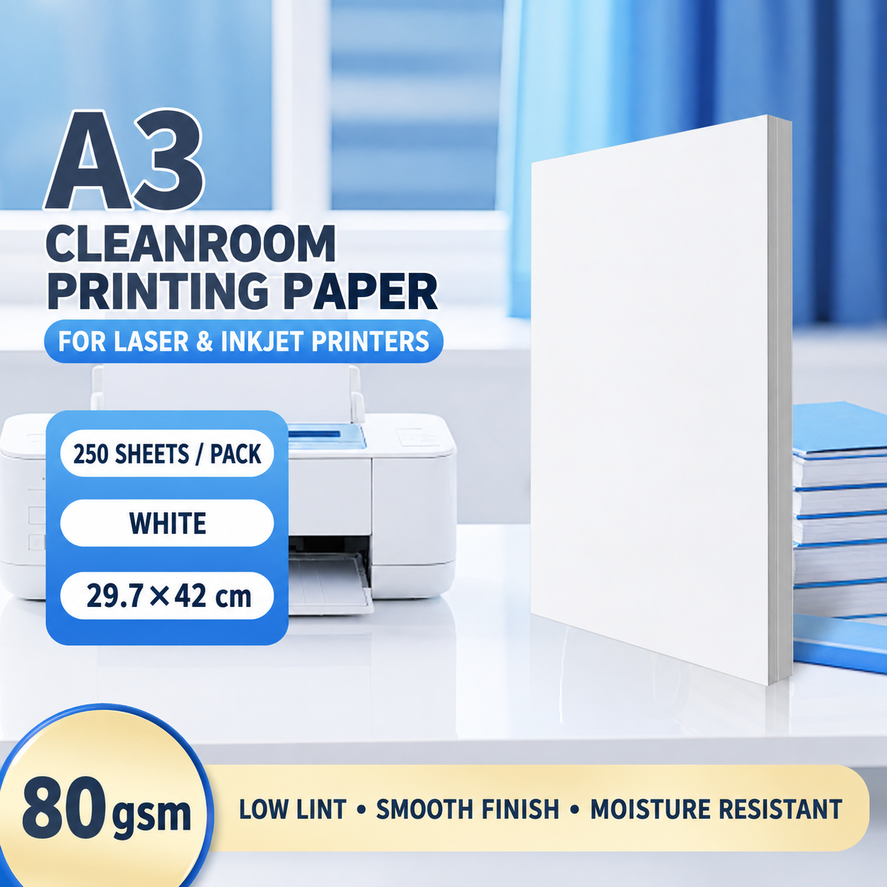 A3 White – 80 gsm – 250 Sheets, cleanroom printing paper