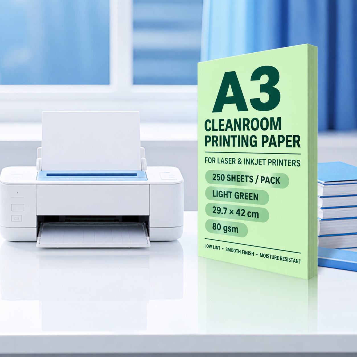 A3 Light Green – 80 gsm – 250 Sheets, cleanroom printing paper