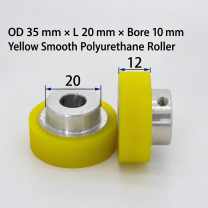 yellow smooth polyurethane wire feeding roller, OD 35 mm, length 20 mm, bore 10 mm