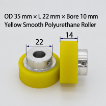 yellow smooth polyurethane wire feeding roller, OD 35 mm, length 22 mm, bore 10 mm