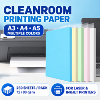 Cleanroom printing paper in A3, A4 and A5 sizes and multiple colors