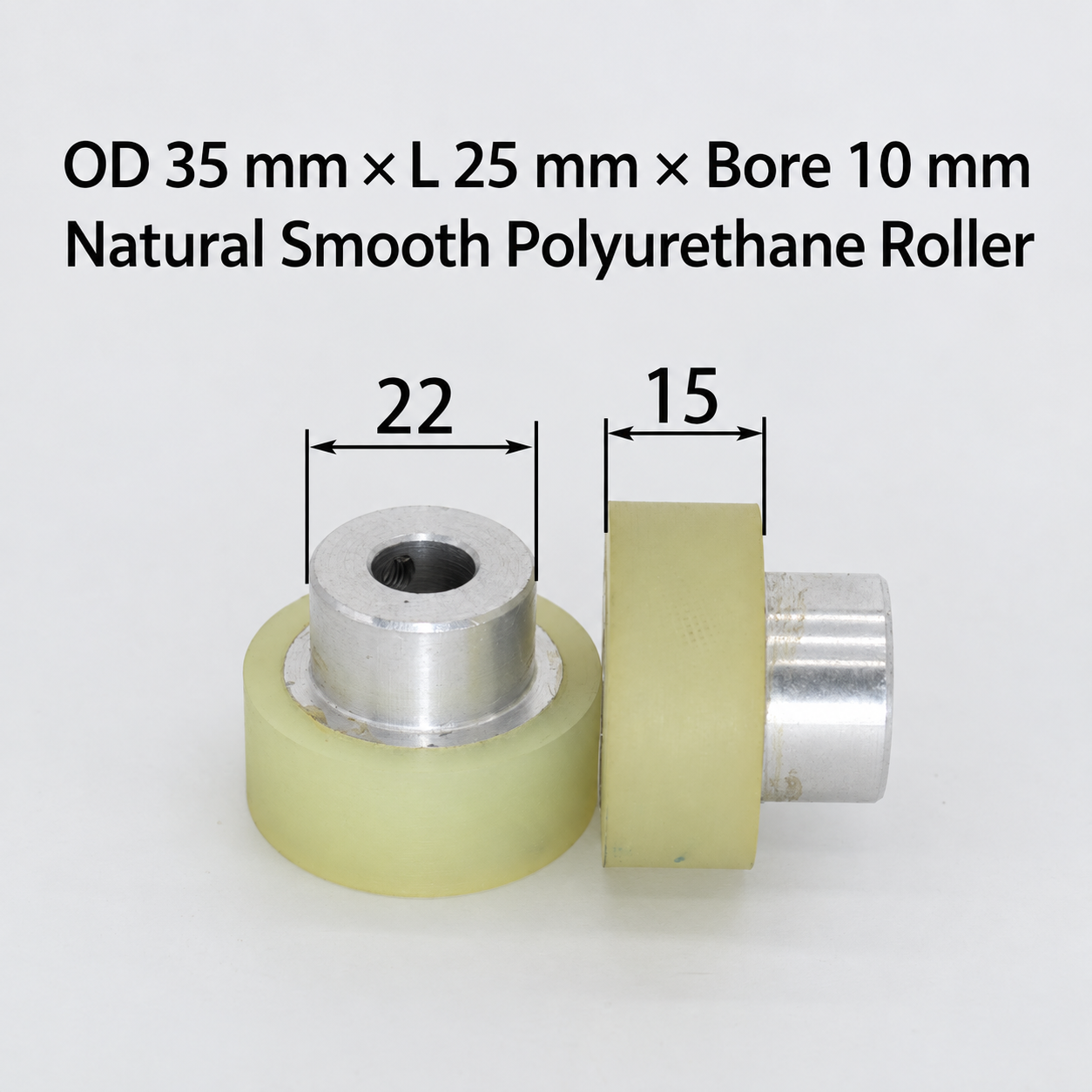 natural smooth polyurethane wire feeding roller, OD 35 mm, length 25 mm, bore 10 mm